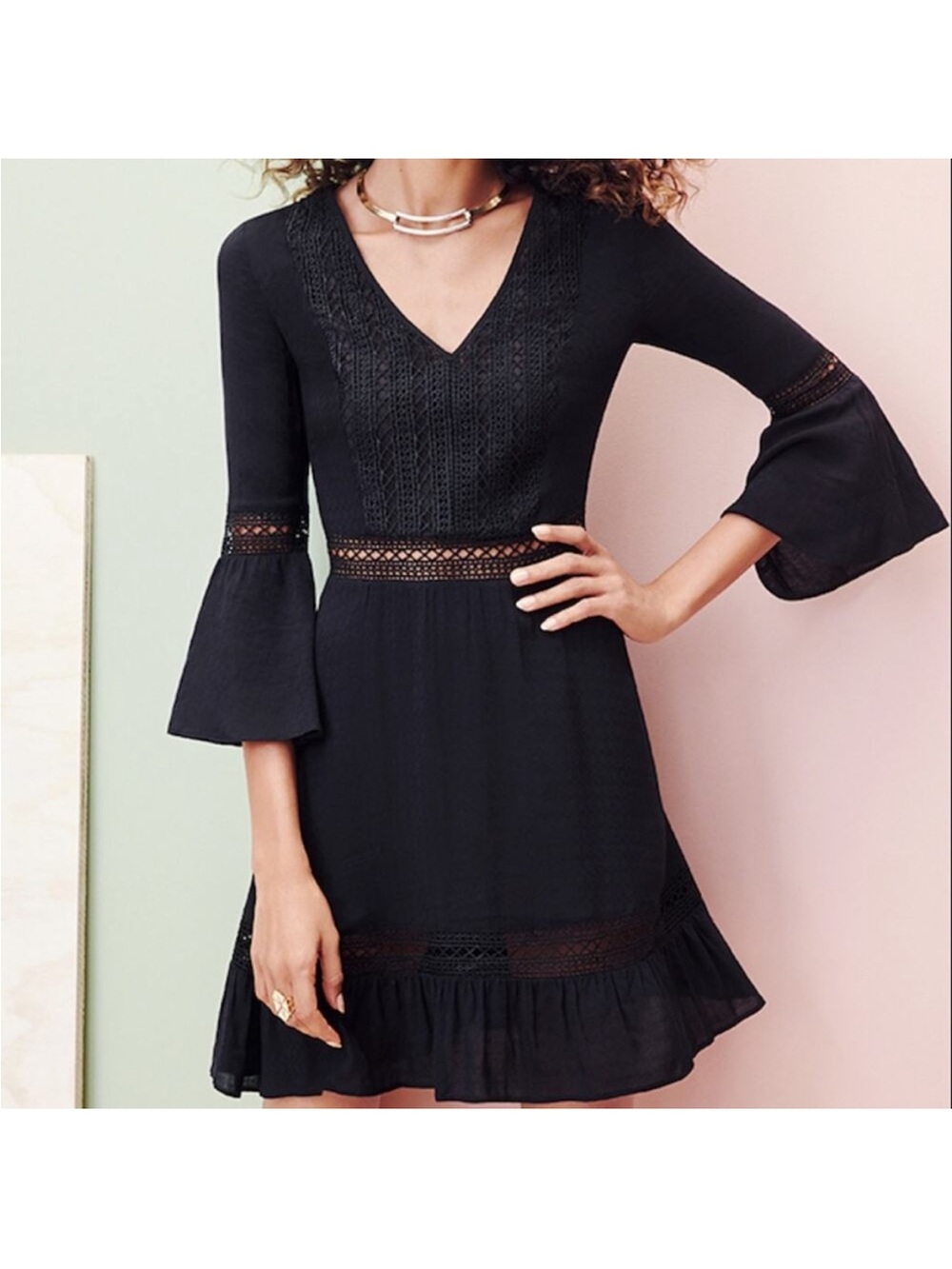 Rebecca Minkoff Merryl Black Lace Bell Sleeve Mini Dress 4
